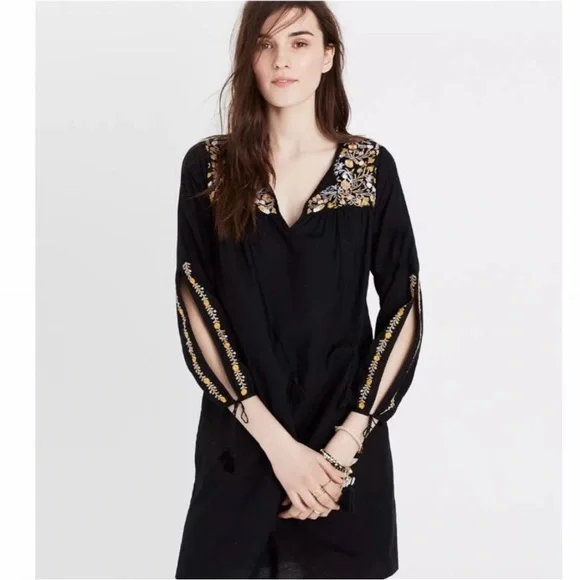 Madewell | Dresses | Madewell Slit Sleeve Black Embroidered Tunic | Poshmark
